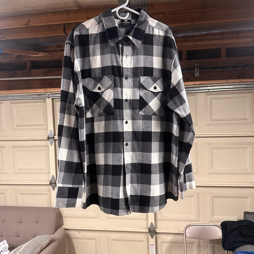 Black and White Casual Button Down Shirt with Plaid Design